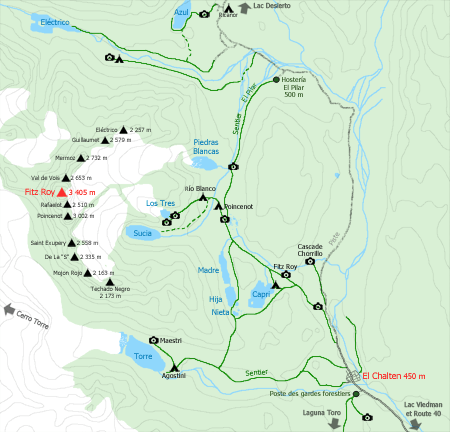 Carte de randonne autour d'El Chaltn et du Fitz Roy en Argentine
