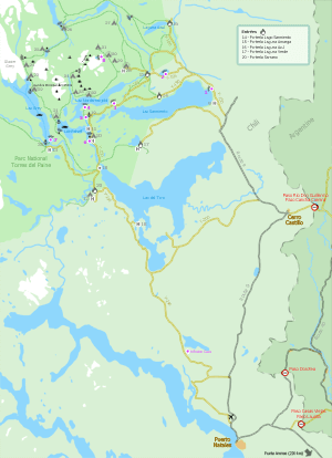 Carte d'accs au Parc national Torres del Paine - Chili