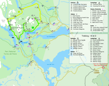 Carte du Parc national Torres del Paine - Chili