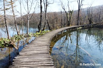 Ponton travsersant un lac de Plitvice - Croatie