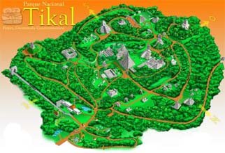 Carte du site archologique Tikal - Guatemala