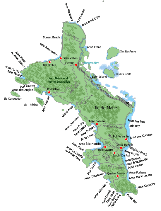 Carte de l'le de Mah (Seychelles)