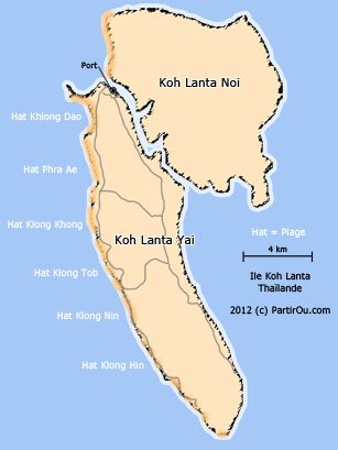 Carte de l'le de Koh Lanta - Thalande