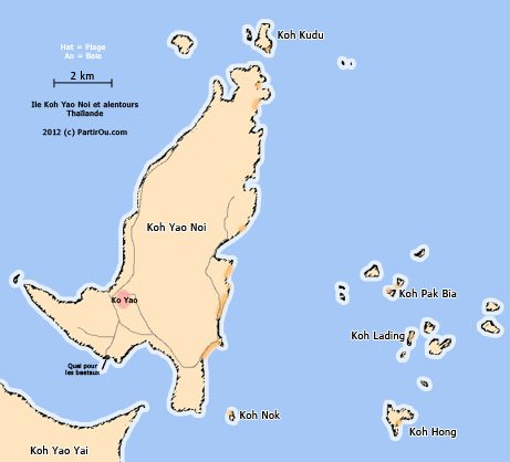 Carte de l'le Koh Yao Noi et ses les - Thalande