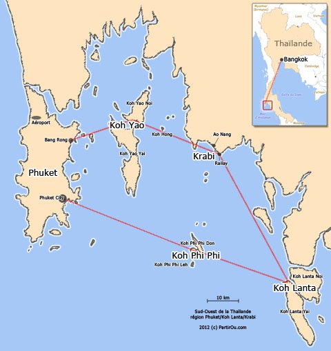 Carte du Sud-Ouest de la Thalande - rgion Phuket/Koh Lanta/Krabi