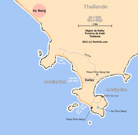 Carte de la rgion de Railay - Province de Krabi - Thalande