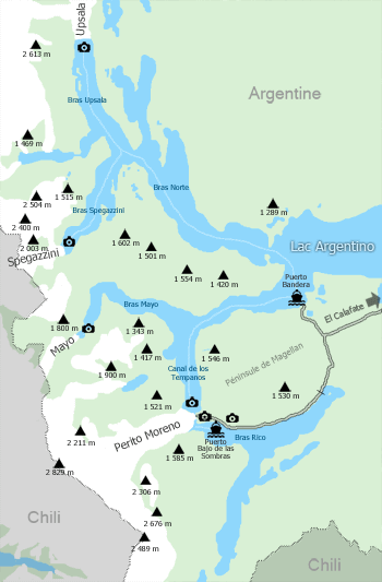 Plan d'accès du glacier Perito Moreno - Argentine