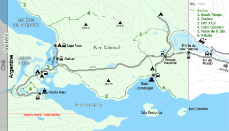 Carte du Parc national Tierra del Fuego - Argentine