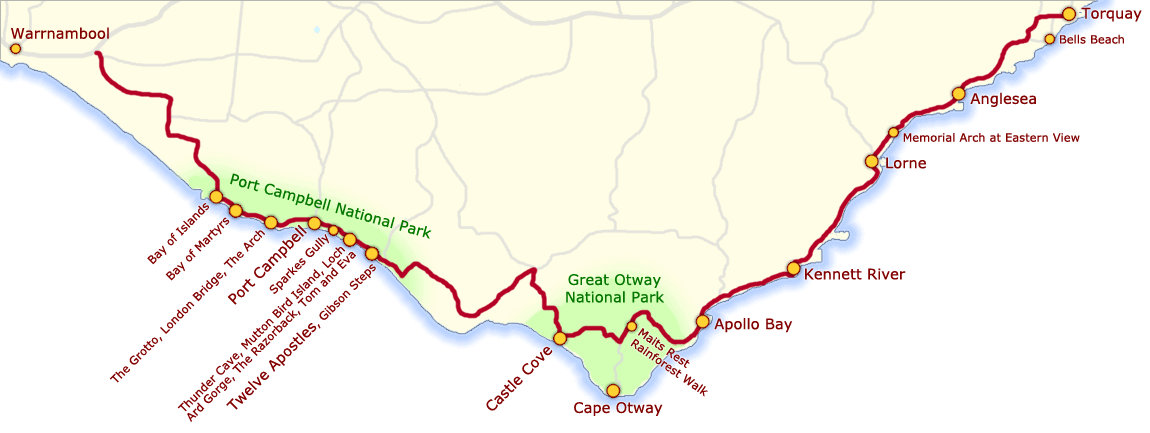Carte de la Great Ocean Road