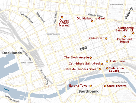 Carte du centre de Melbourne