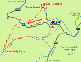 Plan de Russell falls area au Parc national du Mont Field - Tasmanie