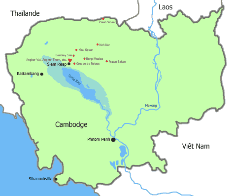 Carte du cambodge et des sites angkoriens