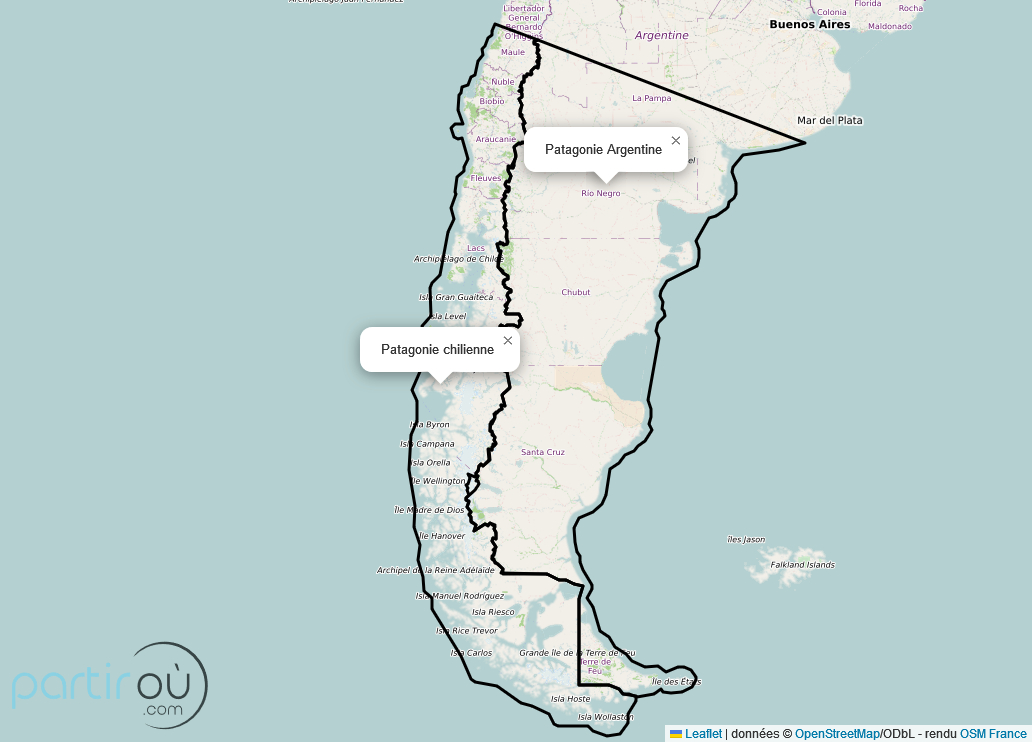 Carte dlimitant la Patagonie