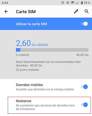 Paramtres d'itinrance sur mobile