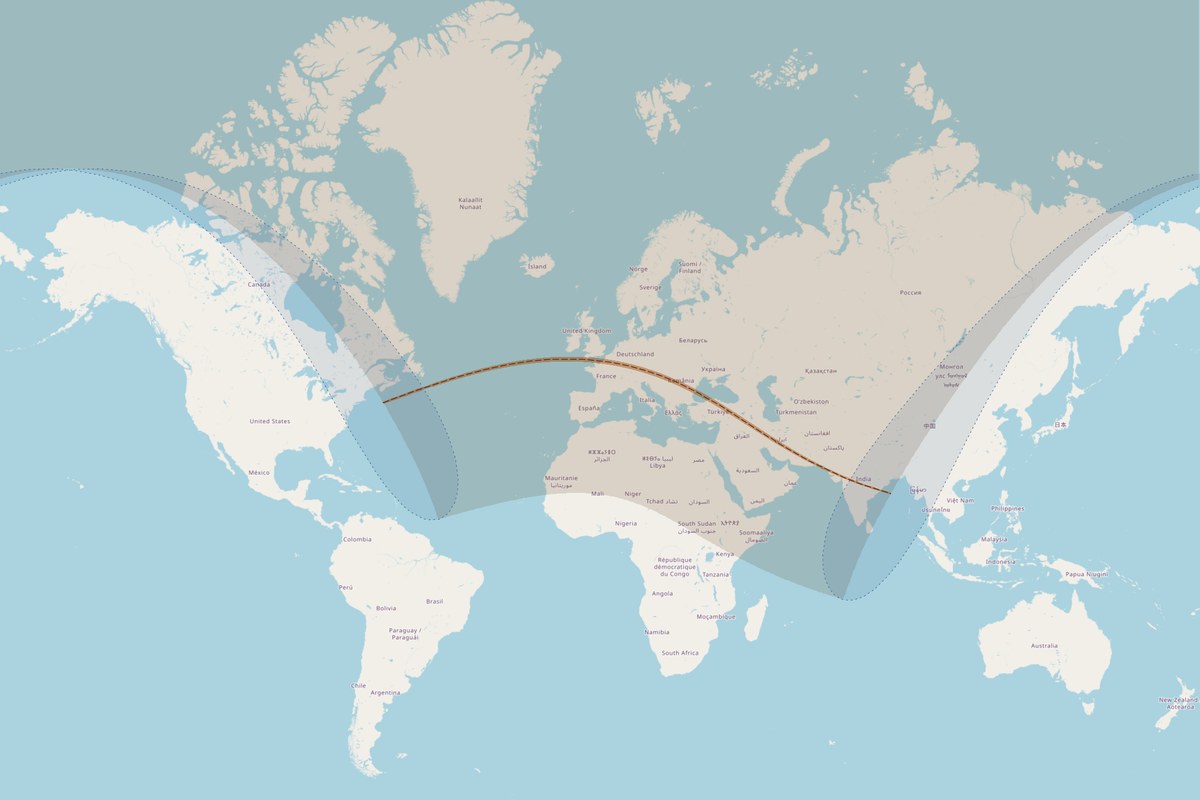 Mapa de visibilidad — Eclipse total del 11 de agosto de 1999