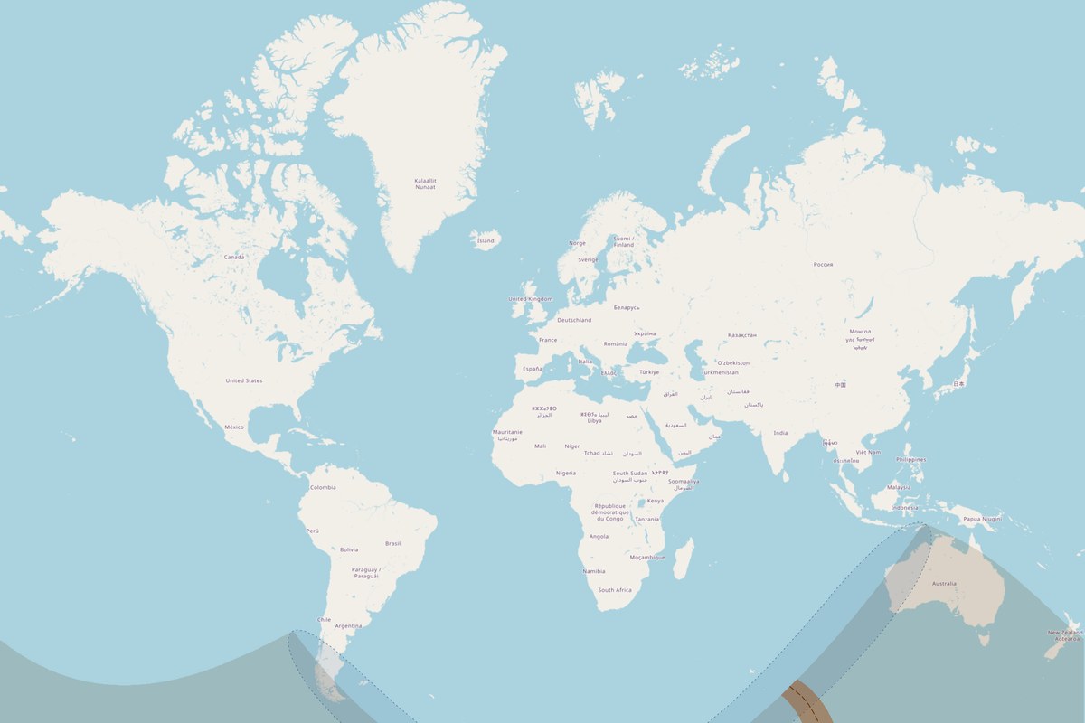 Visibility map — Total eclipse on November 23, 2003