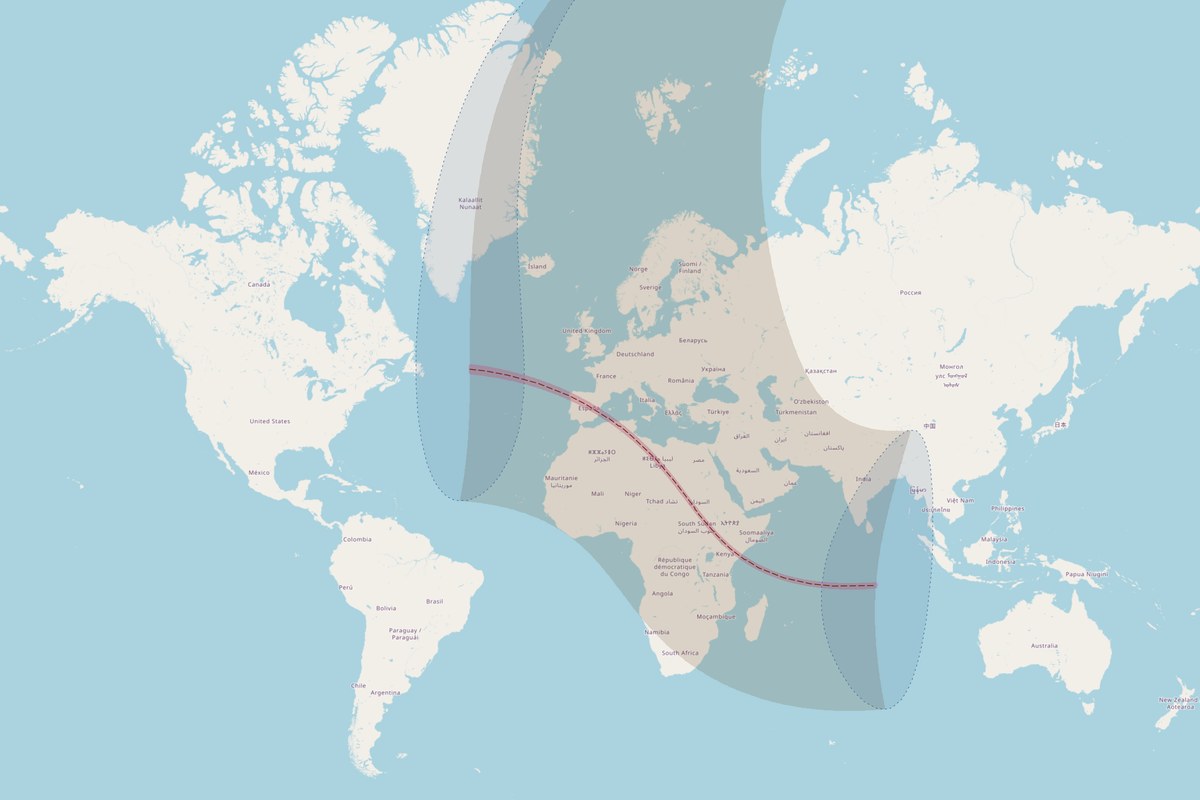 Mapa de visibilidad — Eclipse anular del 3 de octubre de 2005