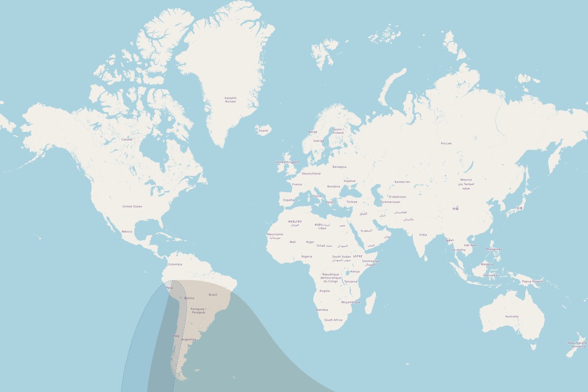 Carte de visibilité — Éclipse partielle du 11 septembre 2007