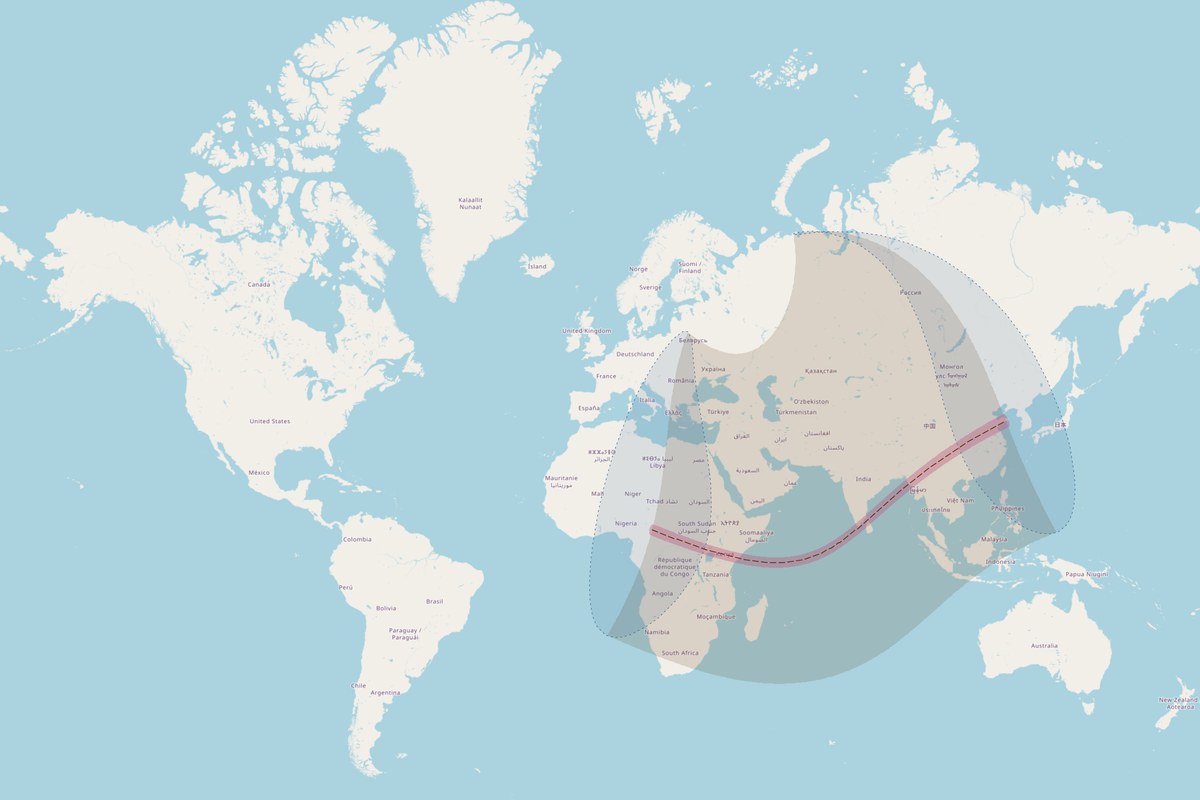 Mapa de visibilidad — Eclipse anular del 15 de enero de 2010
