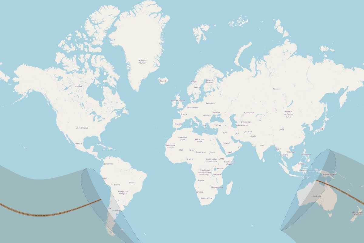 Carte de visibilité — Éclipse totale du 13 novembre 2012