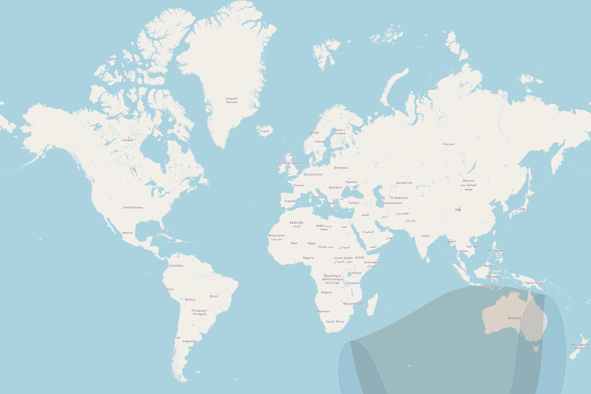 Mapa de visibilidad — Eclipse parcial del 29 de abril de 2014