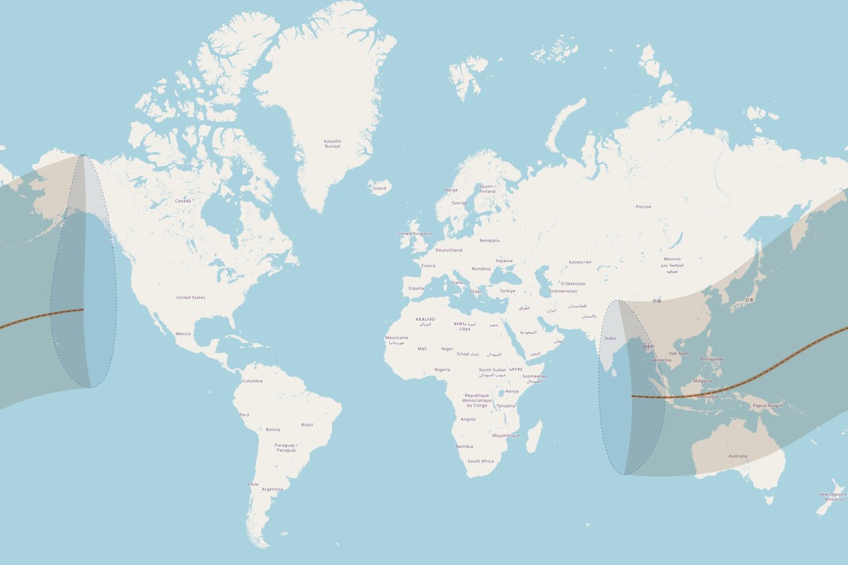 Mappa di visibilità — Eclissi totale del 9 marzo 2016