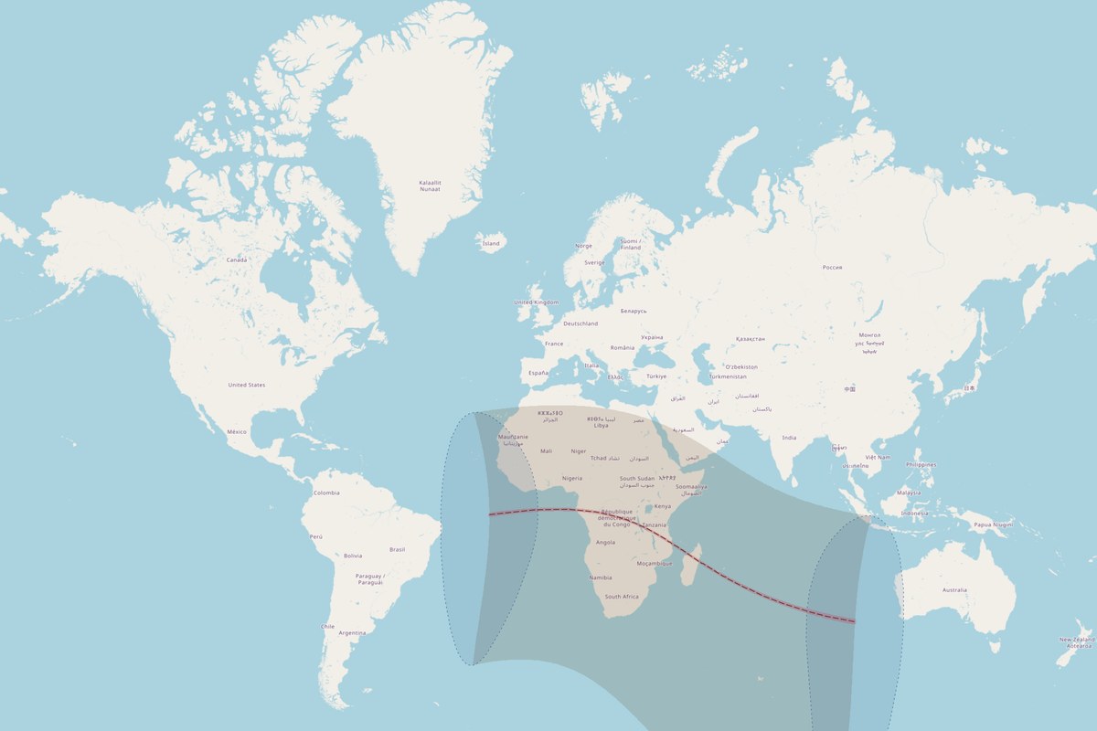 Carte de visibilité — Éclipse annulaire du 1 septembre 2016