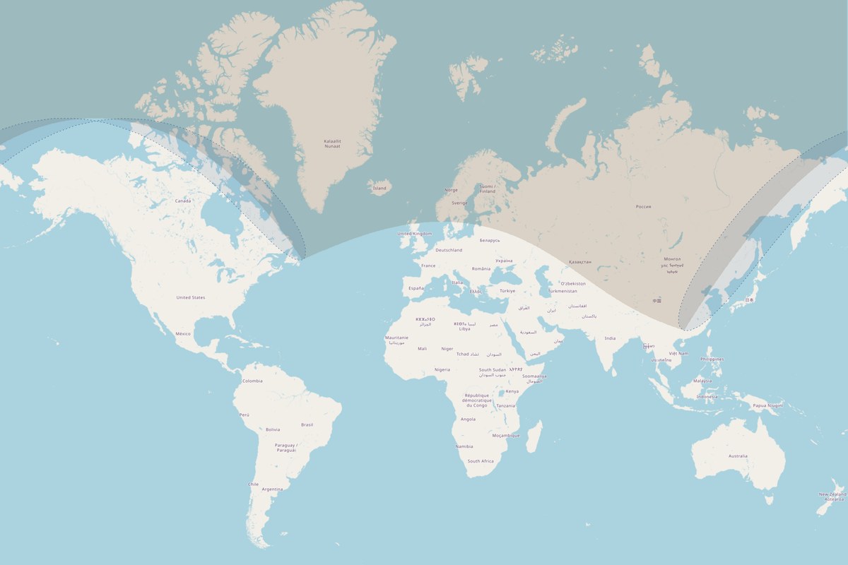 Mappa di visibilità — Eclissi parziale del 11 agosto 2018