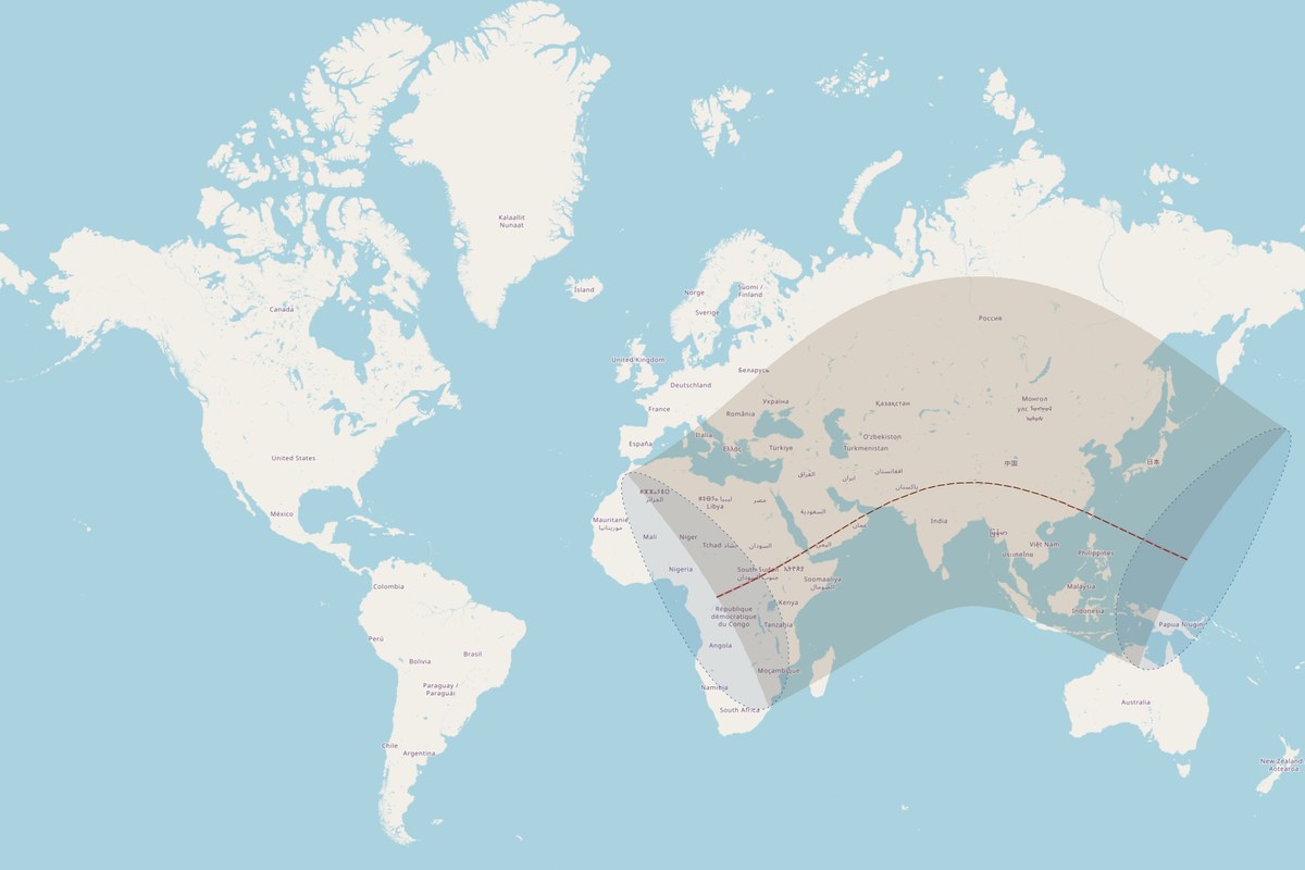 Mapa de visibilidad — Eclipse anular del 21 de junio de 2020
