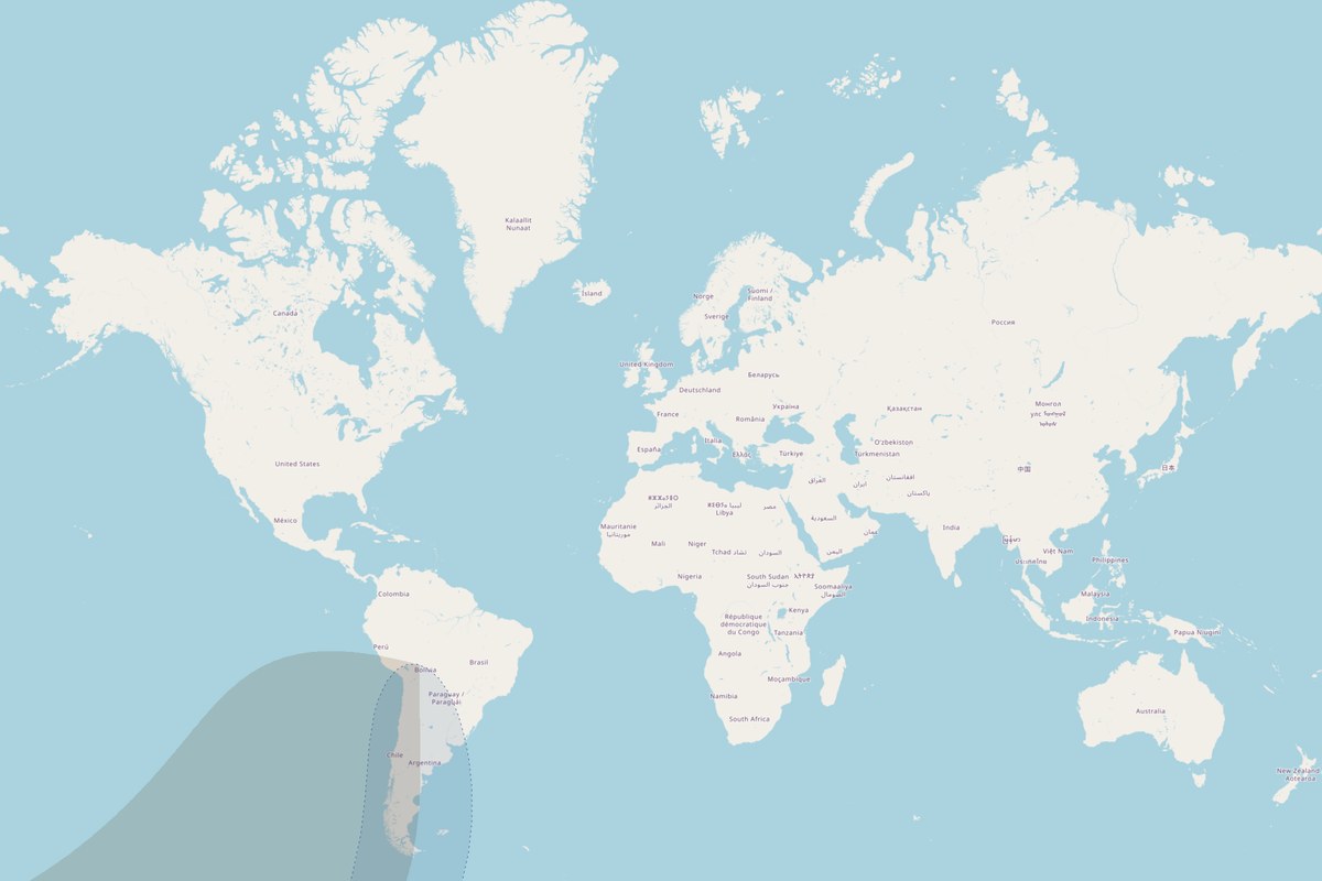 Mapa de visibilidad — Eclipse parcial del 30 de abril de 2022