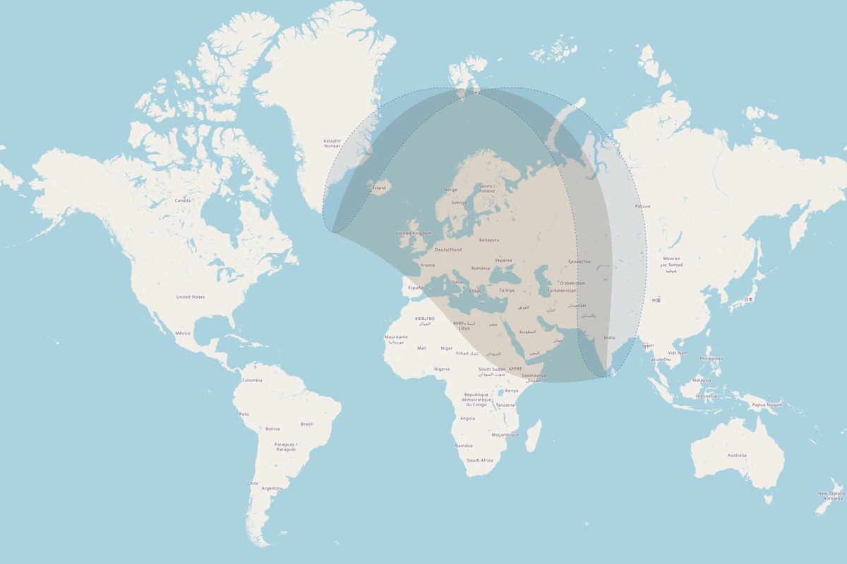 Mappa di visibilità — Eclissi parziale del 25 ottobre 2022