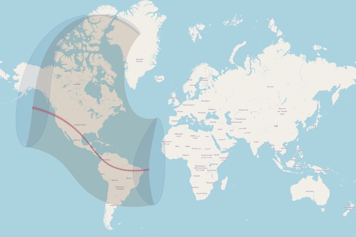 Visibility map — Annular eclipse on October 14, 2023