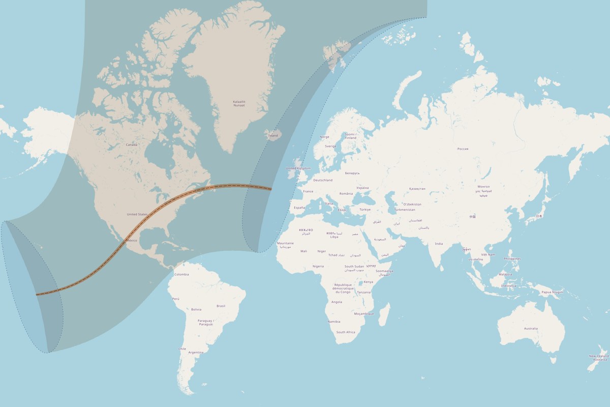 Visibility map — Total eclipse on April 8, 2024