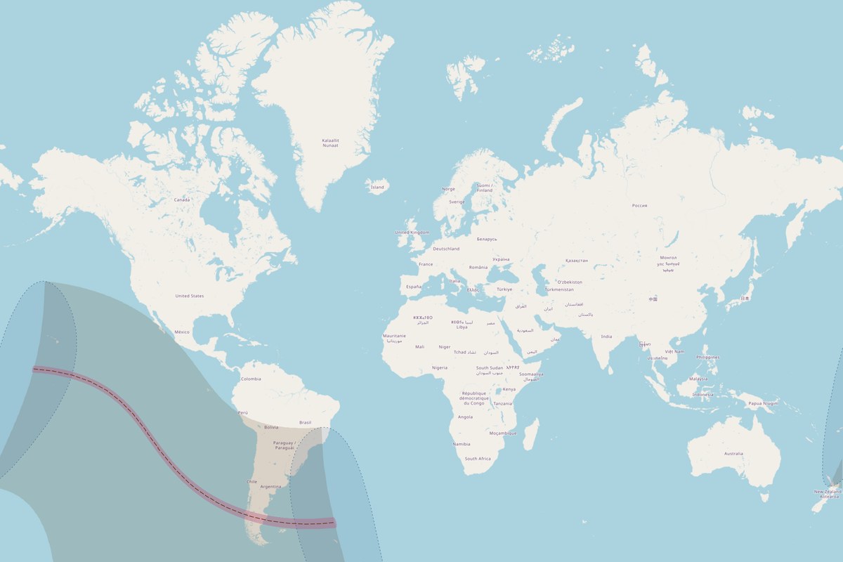 Mapa de visibilidad — Eclipse anular del 2 de octubre de 2024