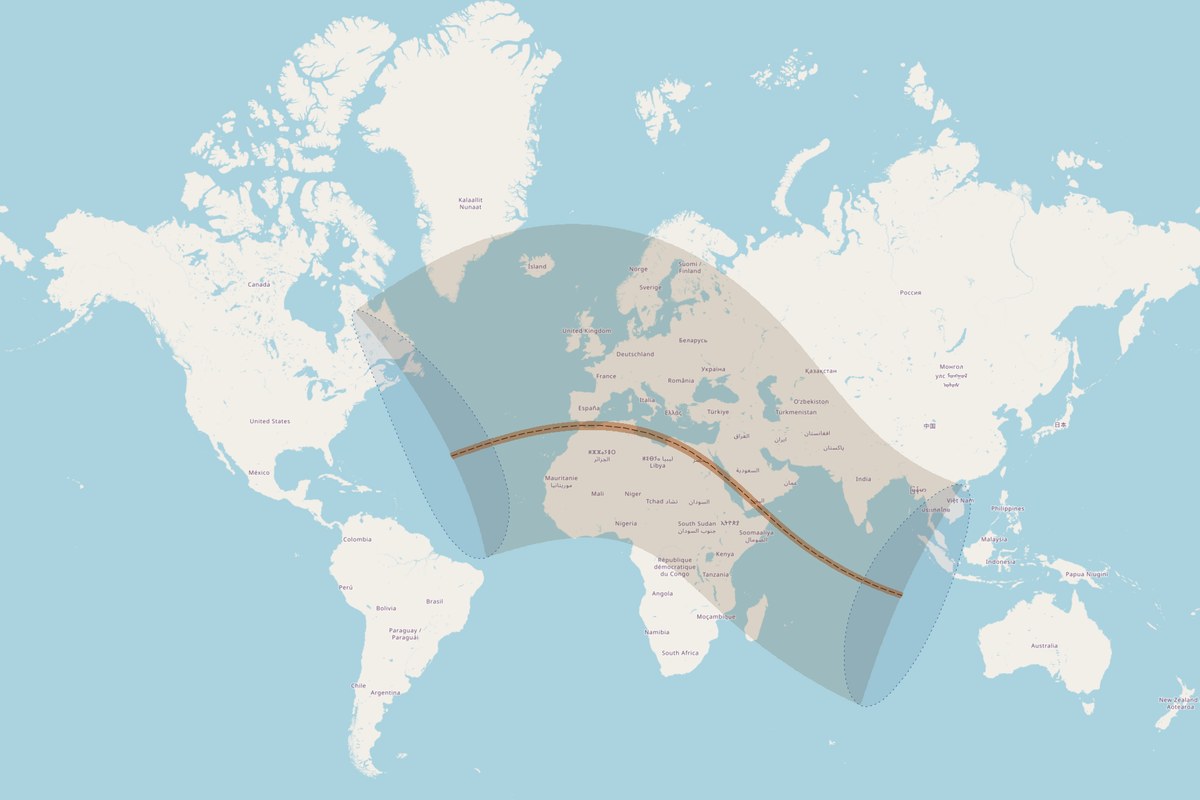 Carte de visibilité — Éclipse totale du 2 août 2027