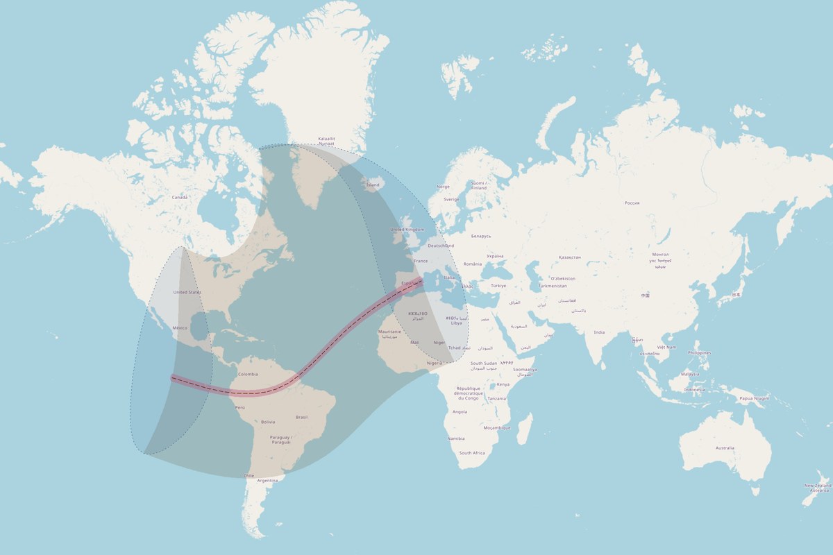 Mappa di visibilità — Eclissi anulare del 26 gennaio 2028