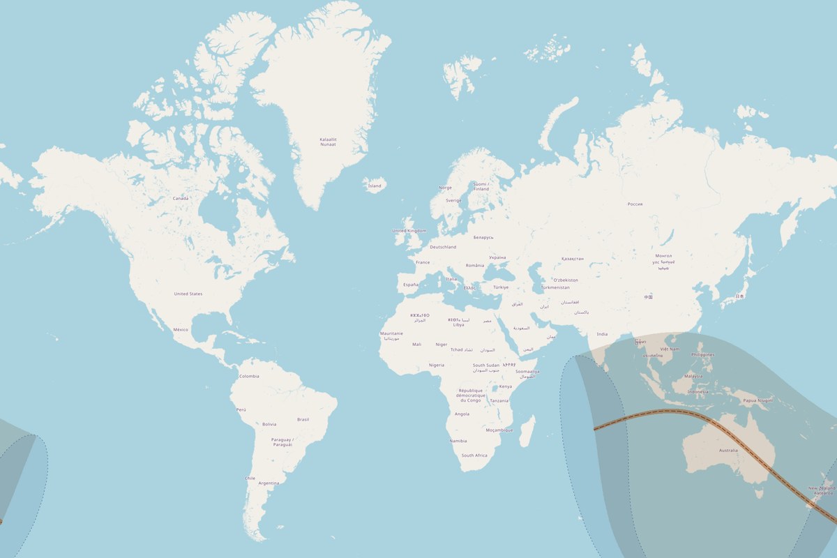 Carte de visibilité — Éclipse totale du 22 juillet 2028