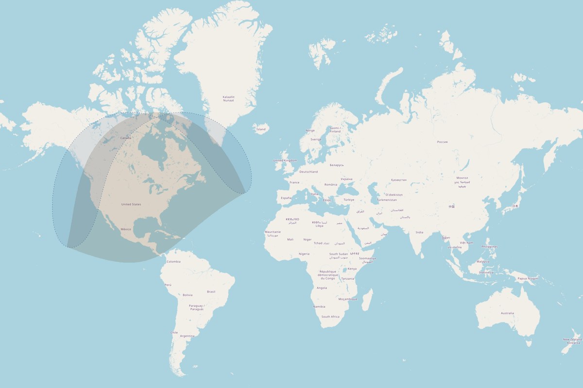 Visibility map — Partial eclipse on January 14, 2029