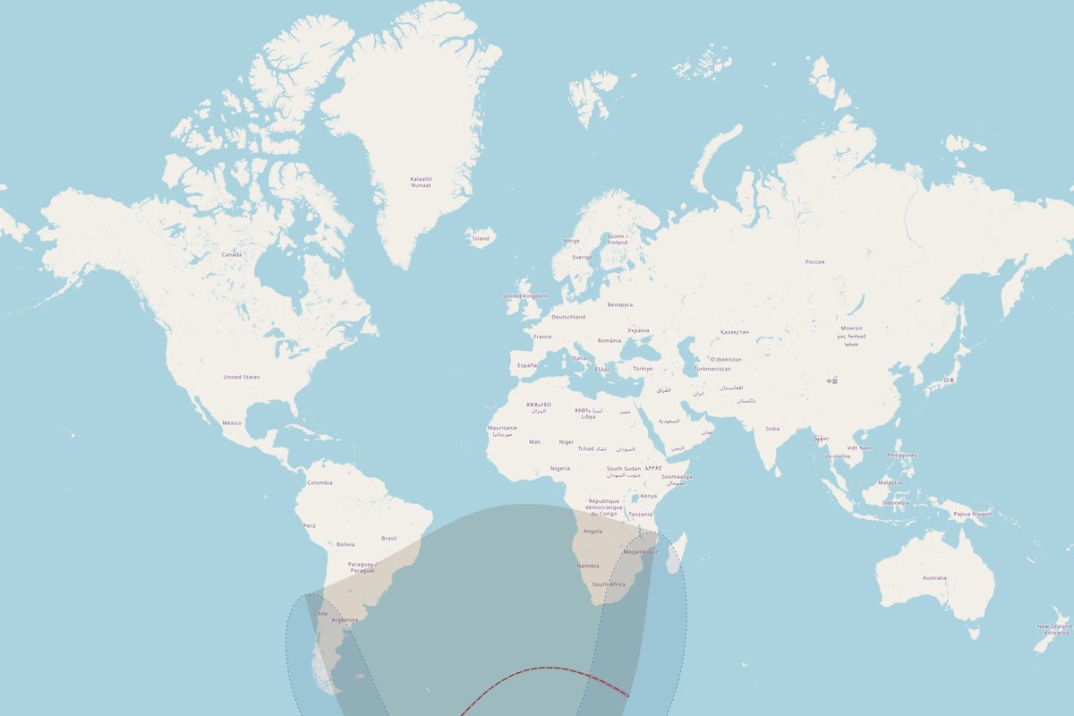 Carte de visibilité — Éclipse annulaire du 9 mai 2032