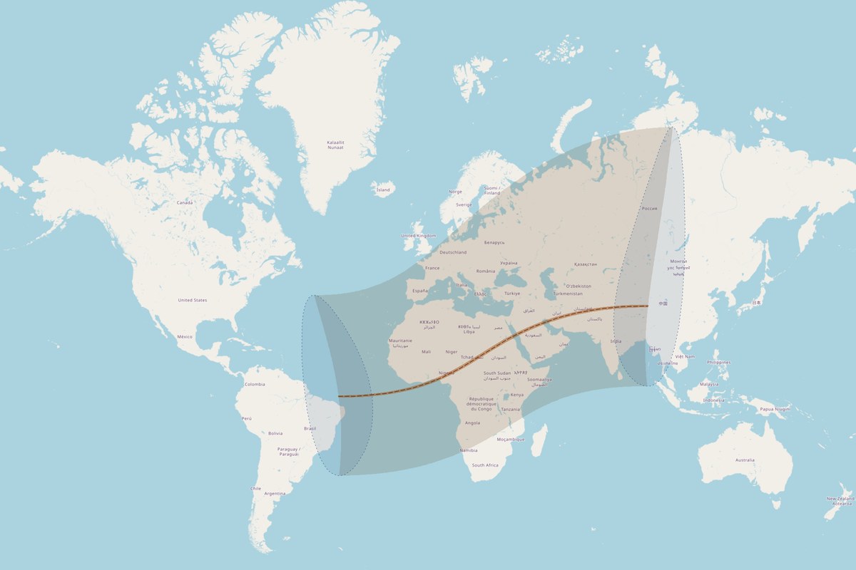Mapa de visibilidad — Eclipse total del 20 de marzo de 2034