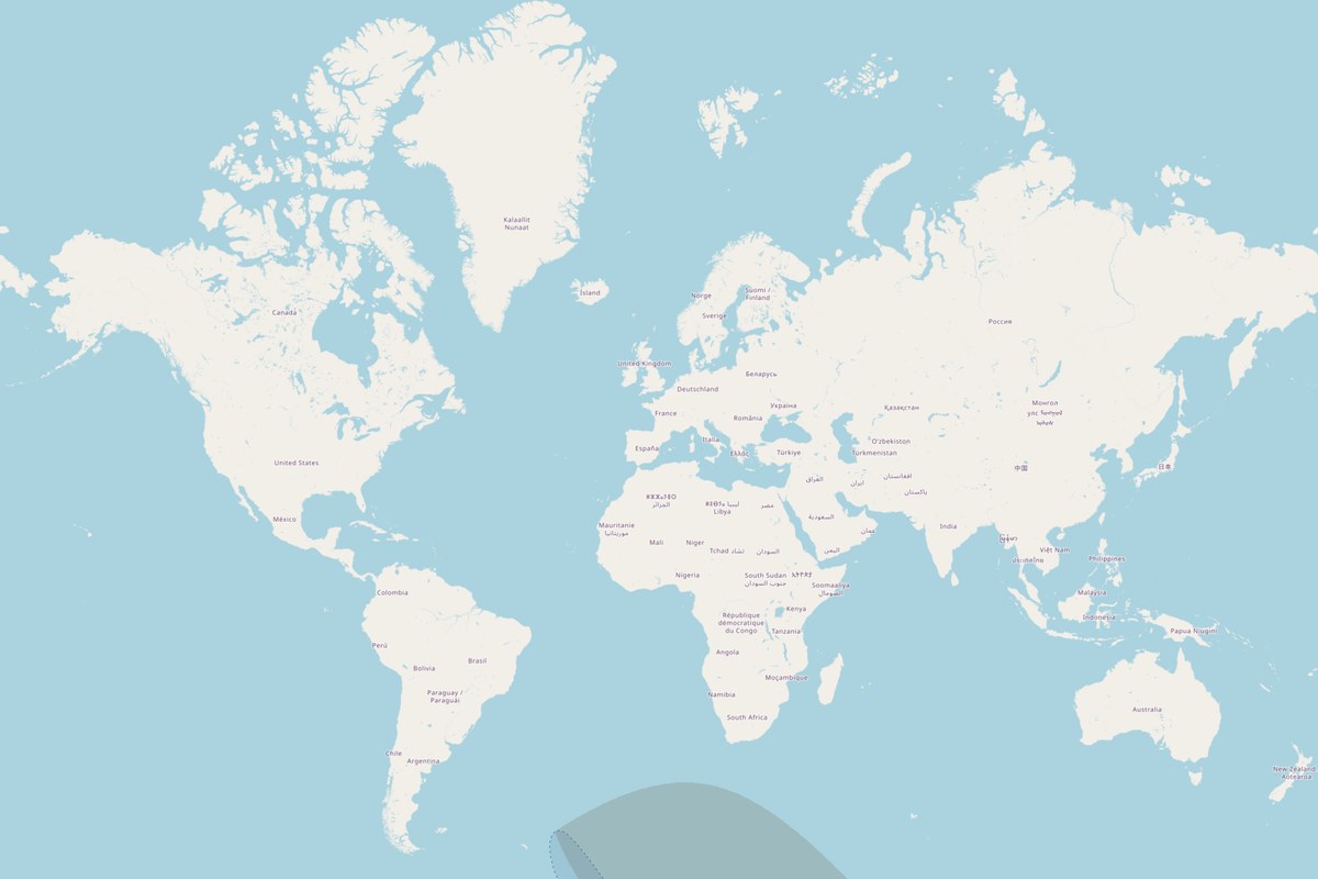 Carte de visibilité — Éclipse partielle du 23 juillet 2036