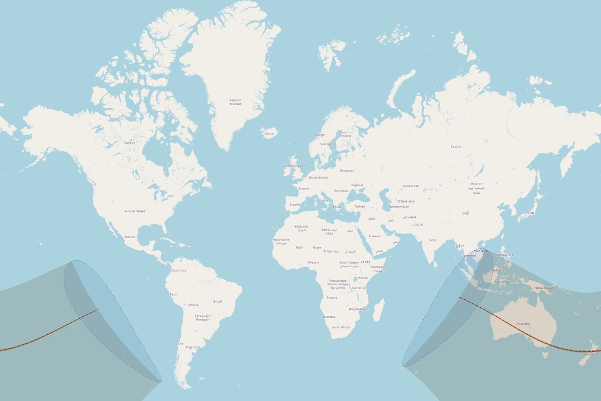 Mappa di visibilità — Eclissi totale del 26 dicembre 2038