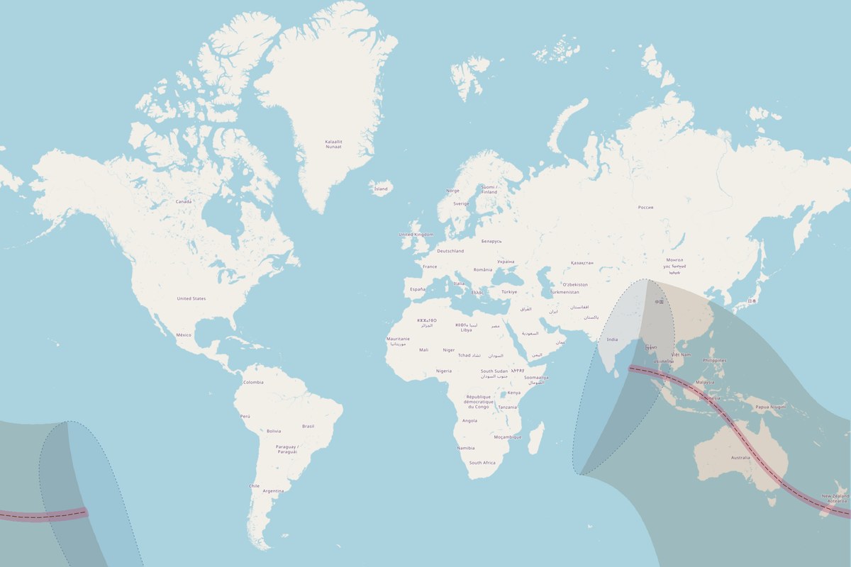 Carte de visibilité — Éclipse annulaire du 14 octobre 2042