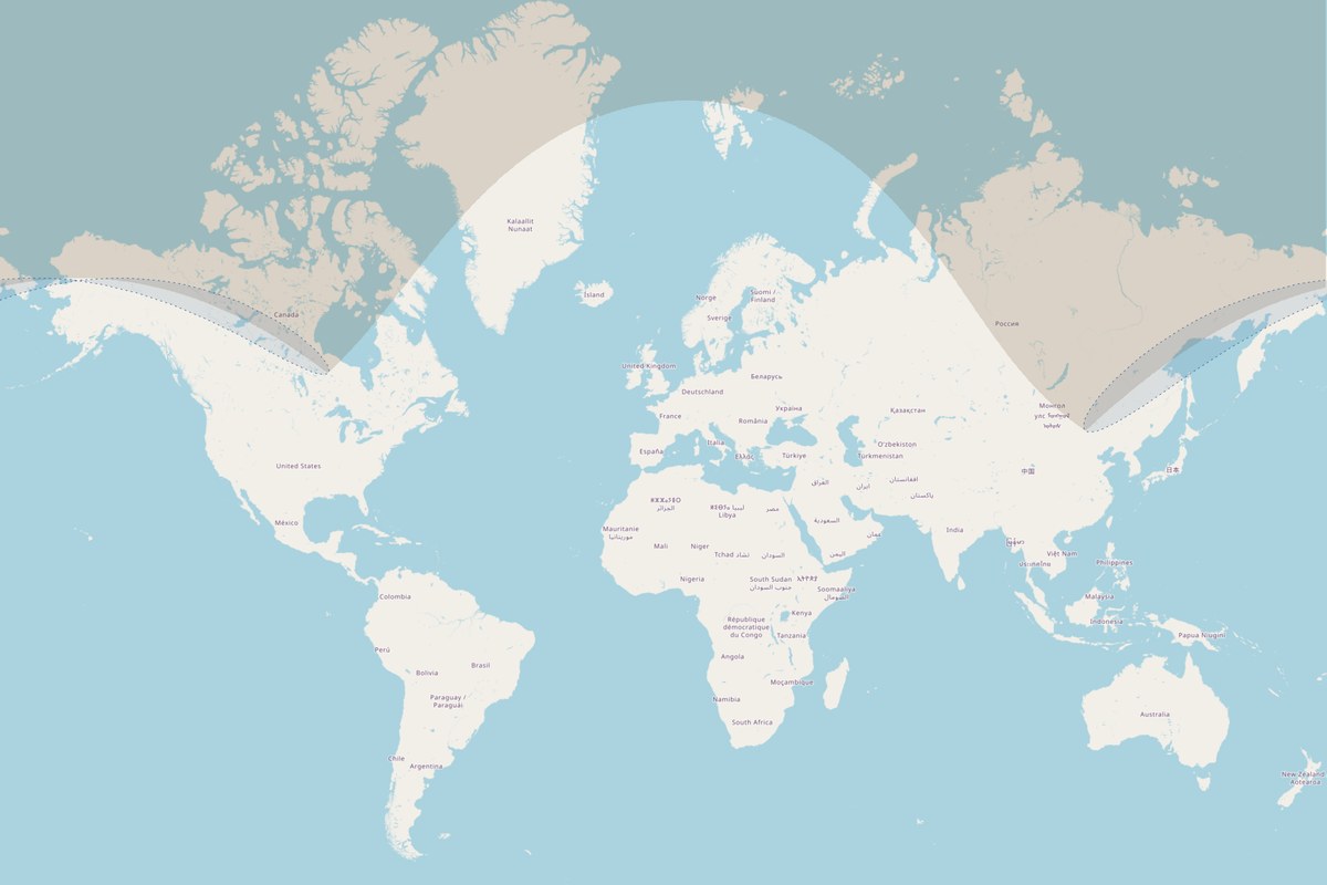 Carte de visibilité — Éclipse partielle du 23 juin 2047