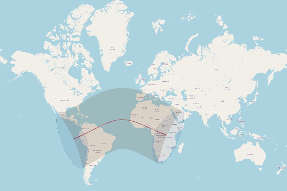 Carte de visibilité — Éclipse annulaire du 31 mai 2049