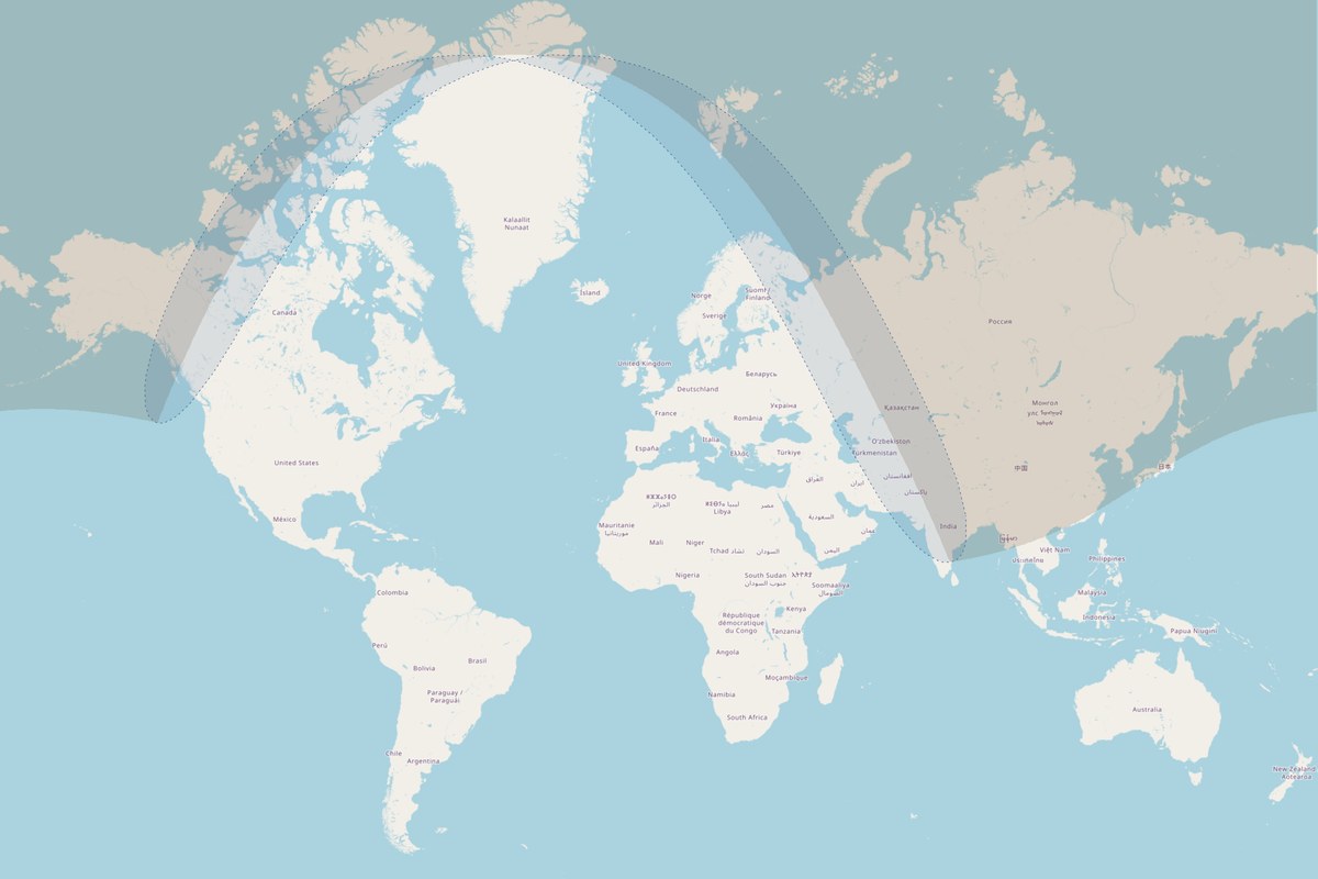 Sichtbarkeitskarte — Partielle Finsternis am 11. April 2051