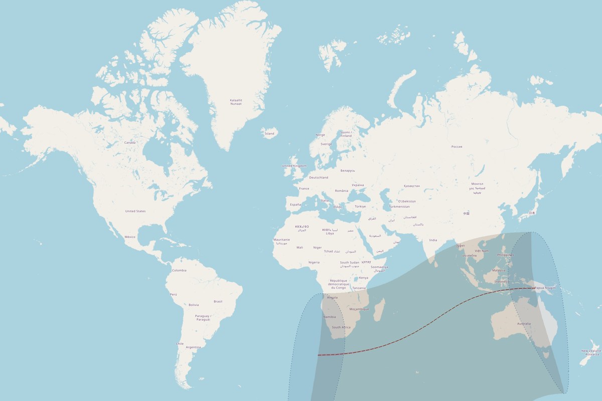 Mapa de visibilidad — Eclipse anular del 20 de marzo de 2053