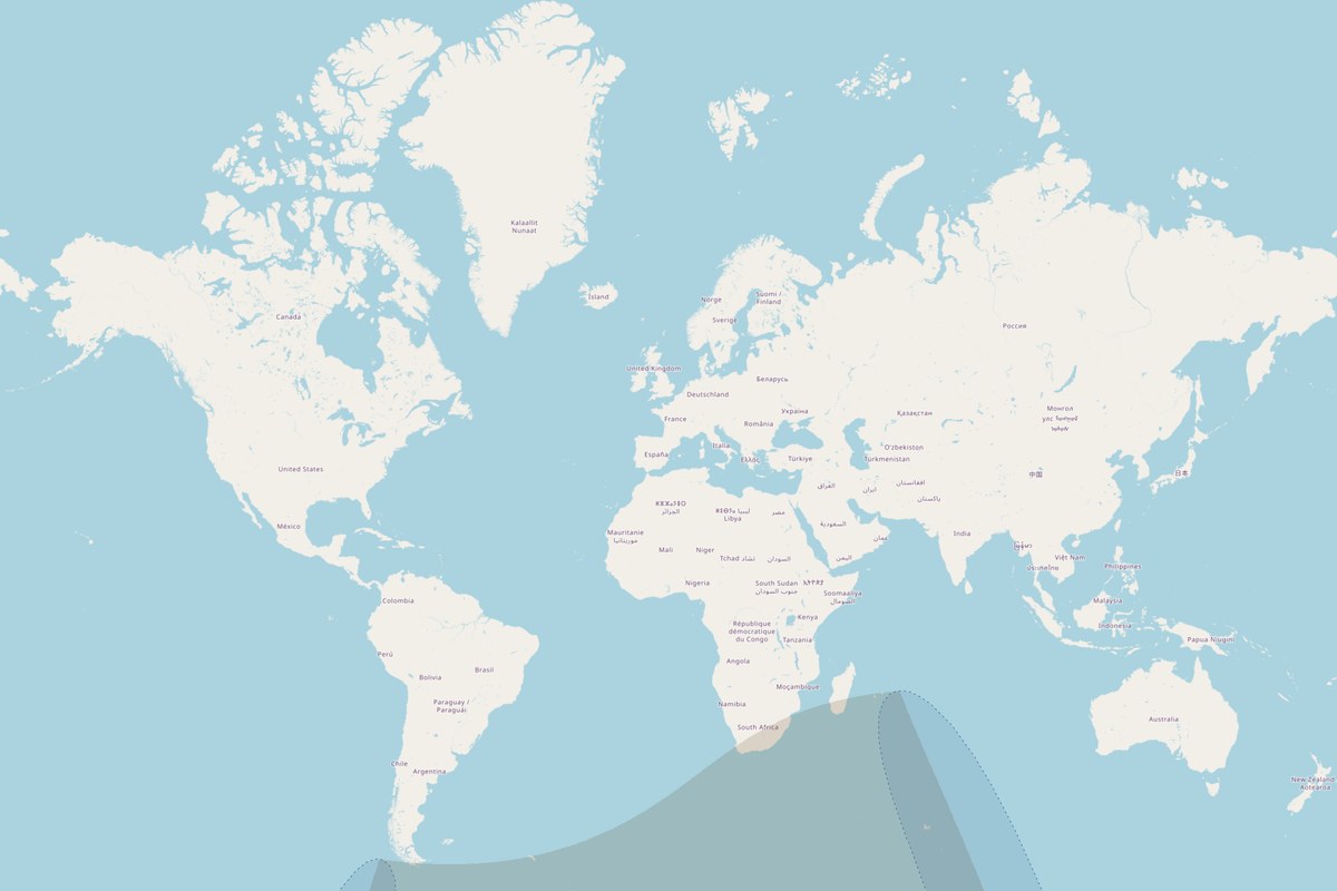 Carte de visibilité — Éclipse partielle du 9 mars 2054