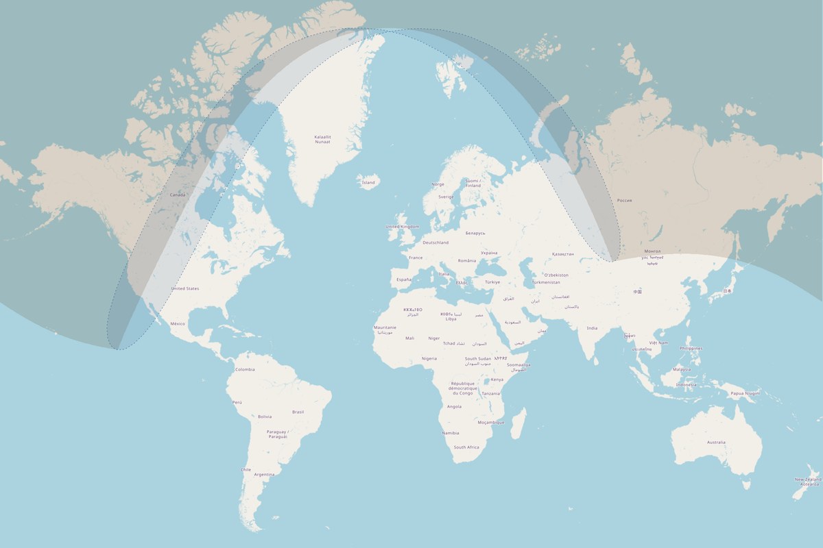 Visibility map — Partial eclipse on September 2, 2054