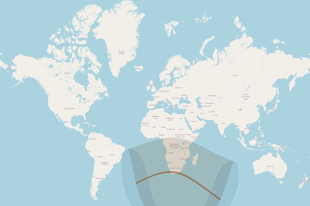Visibility map — Total eclipse on July 24, 2055